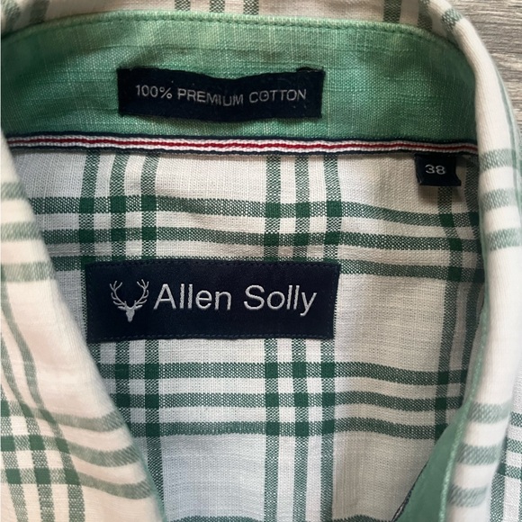 Allen Solly Men’s 100% Cotton Green Cream Plaid Short Sleeve Button Down Size 38 - Picture 4 of 8